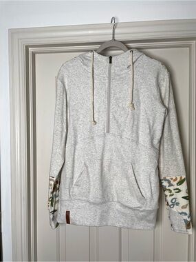 Ampersand Ave. Heathered Light Gray Half-Zip Hoodie with Printed Sleeve Accents